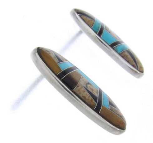 Sterling Silver Turquoise Tiger Eye Multicolor Post Earrings AW69838